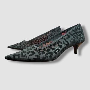 Zara Mesh Velvet Pointed Toe Kitten Heel EU 38 Black Leopard Animal Print